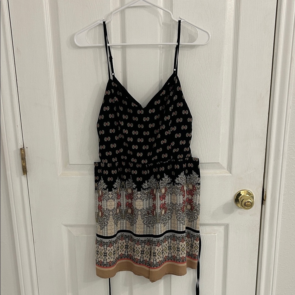 Elegant Black and Multicolor Patterned Romper